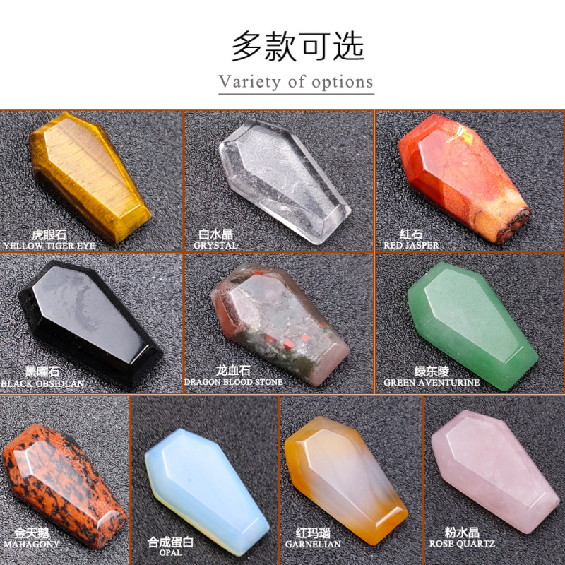 Outside single hot sale natural crystal hexagon three-dimensional cross coffin halloween energy