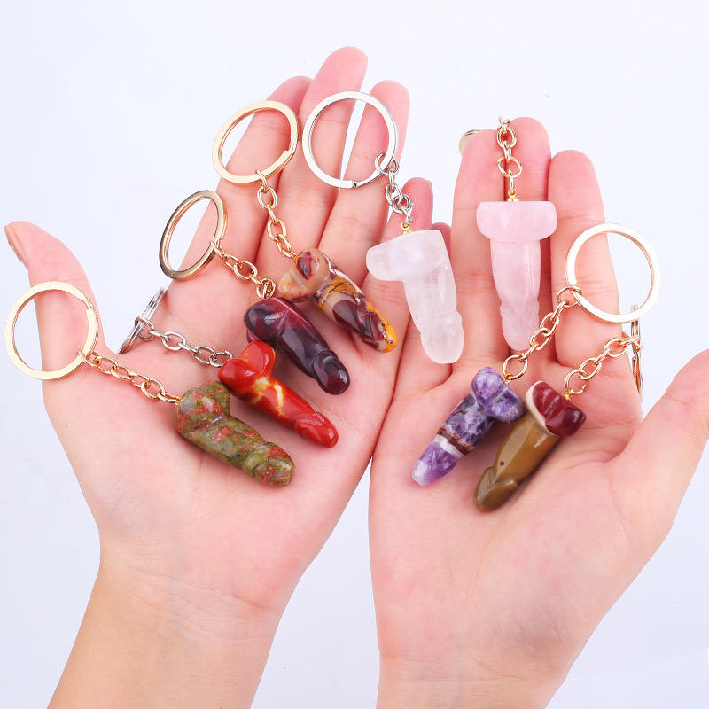 Outer single hot selling new men's penis cute crystal semi-precious stone car small Dingding jade keychain pendant