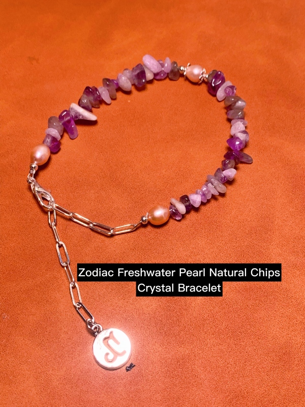 Outer single hot selling natural crystal chips hand-woven pearl constellation bracelet lobster clasp adjustable bracelet