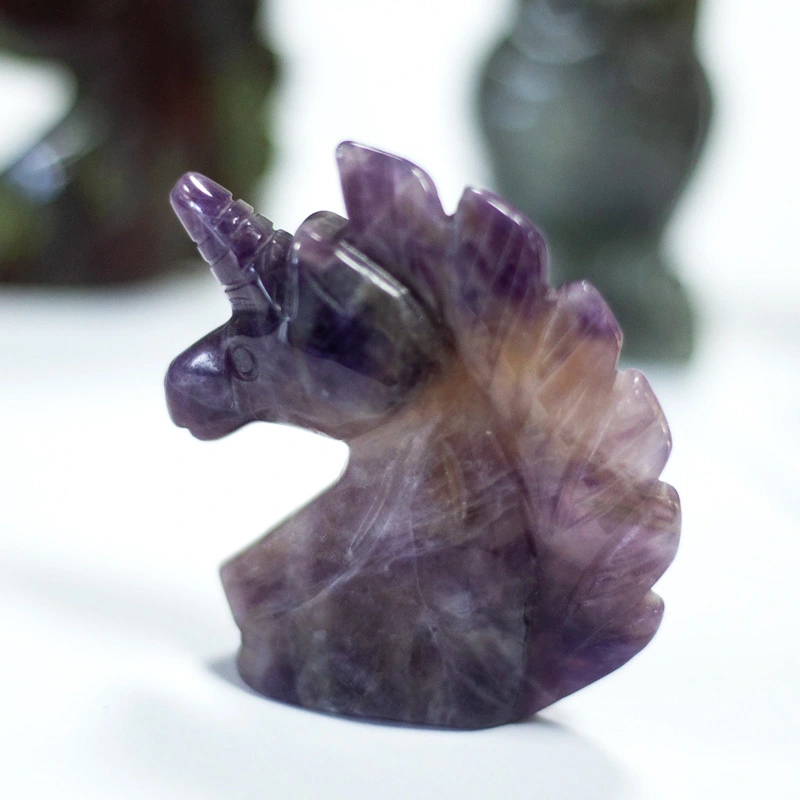 Outer single hot selling natural crystal animal carving piece unicorn large ornament pendant power stone