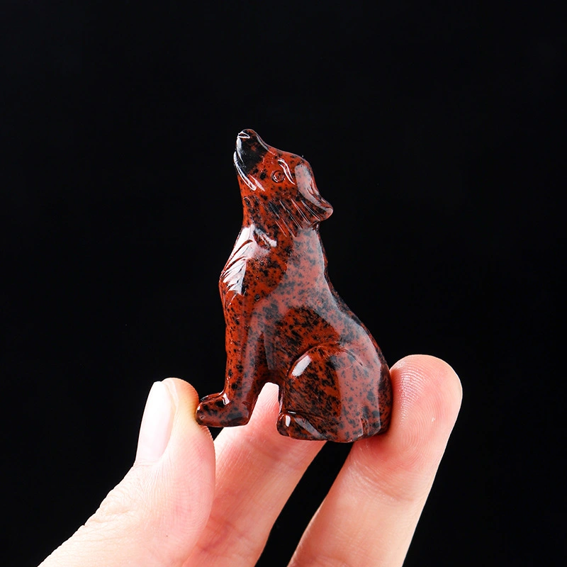 Outside single hot selling natural crystal animals carving pieces wolf ornaments pendant power stone