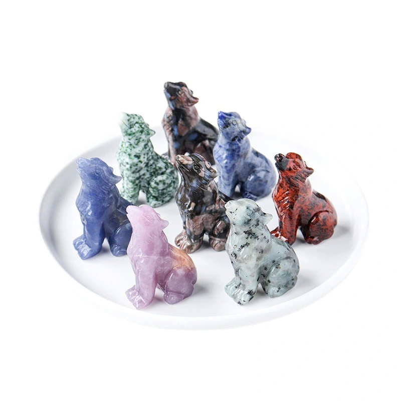 Outside single hot selling natural crystal animals carving pieces wolf ornaments pendant power stone