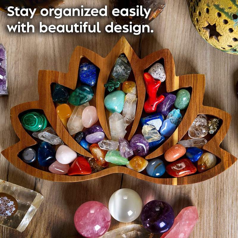 Outer single hot selling crafts new wooden lotus crystal tray stone block display storage box bowl