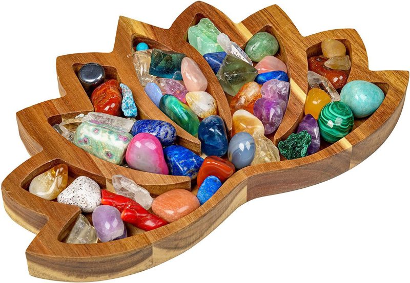 Outer single hot selling crafts new wooden lotus crystal tray stone block display storage box bowl