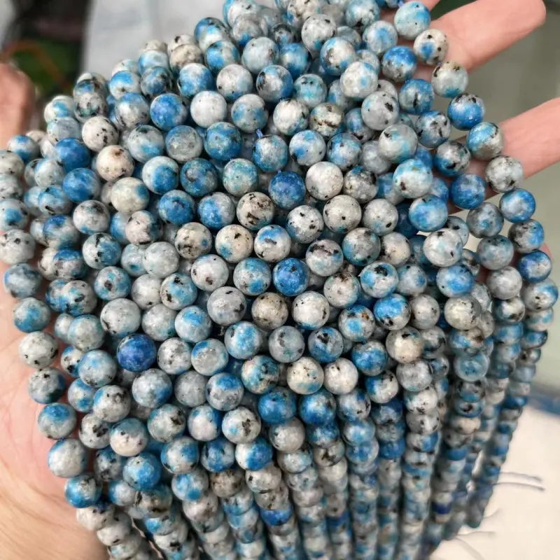 Outer single hot selling k2 loose beads semi-finished natural stone round beads blue dot granite marble accessories wholesale