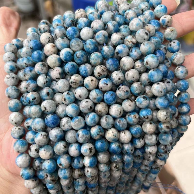 Outer single hot selling k2 loose beads semi-finished natural stone round beads blue dot granite marble accessories wholesale