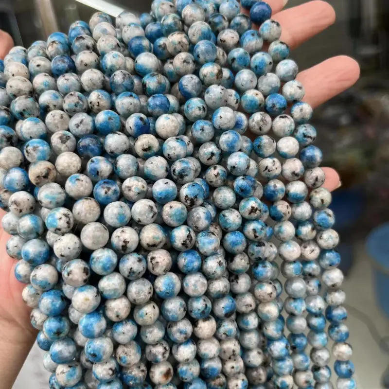 Outer single hot selling k2 loose beads semi-finished natural stone round beads blue dot granite marble accessories wholesale