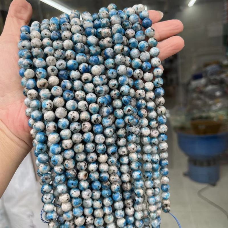 Outer single hot selling k2 loose beads semi-finished natural stone round beads blue dot granite marble accessories wholesale