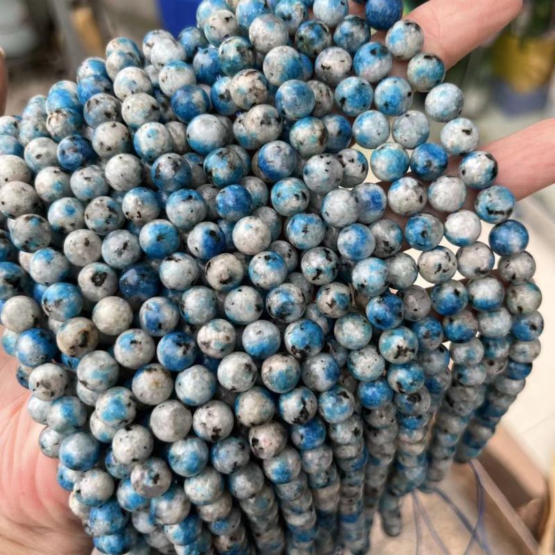 Outer single hot selling k2 loose beads semi-finished natural stone round beads blue dot granite marble accessories wholesale