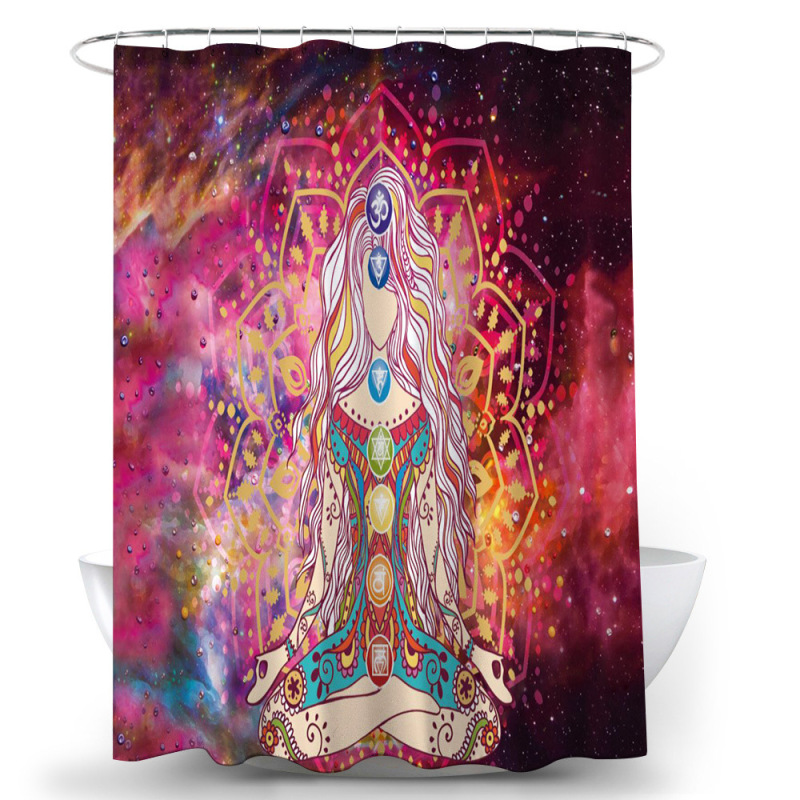 Shower curtain Indian lotus seven-star bath cloth waterproof and mildew-proof shower cloth toilet curtain partition curtain