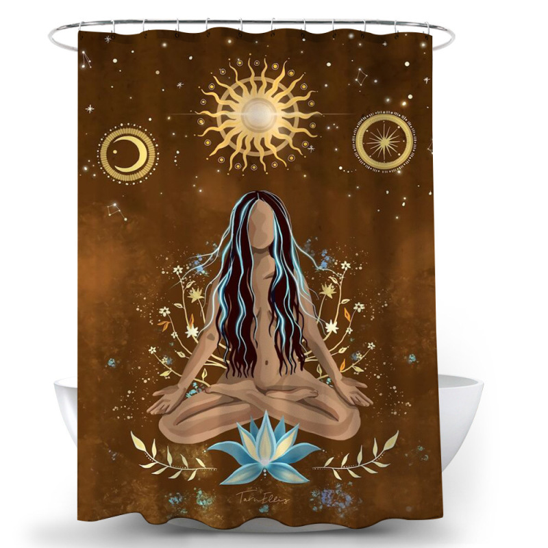 Shower curtain Indian lotus seven-star bath cloth waterproof and mildew-proof shower cloth toilet curtain partition curtain
