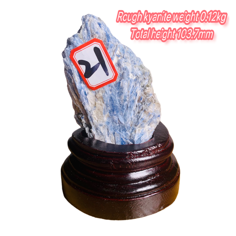 Rough kyanite, wooden base