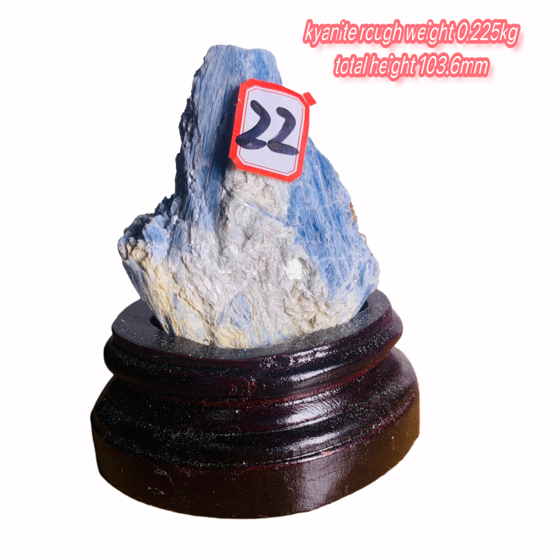 Rough kyanite, wooden base