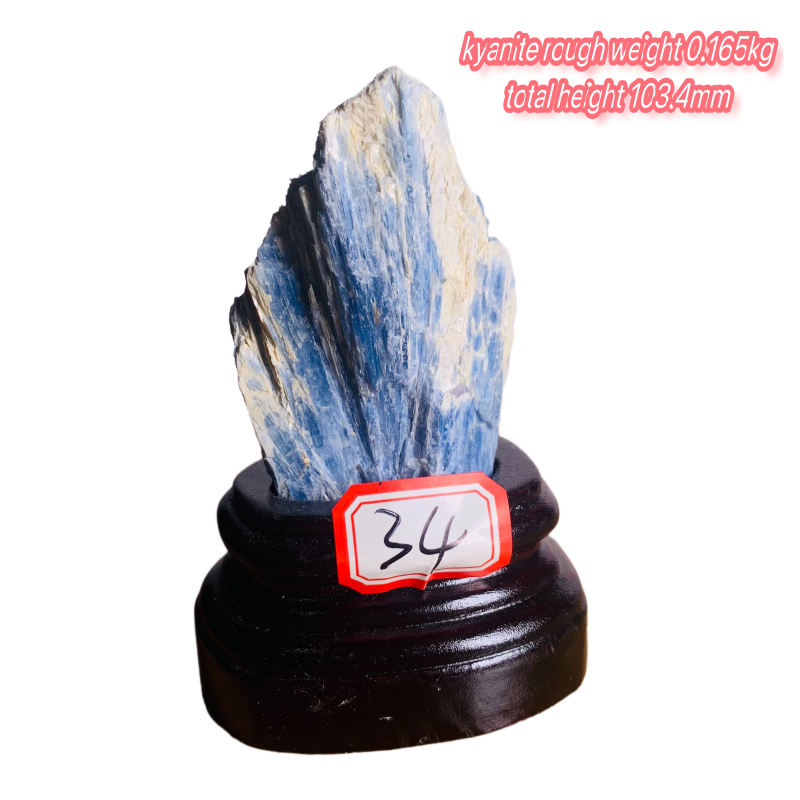 Rough kyanite, wooden base