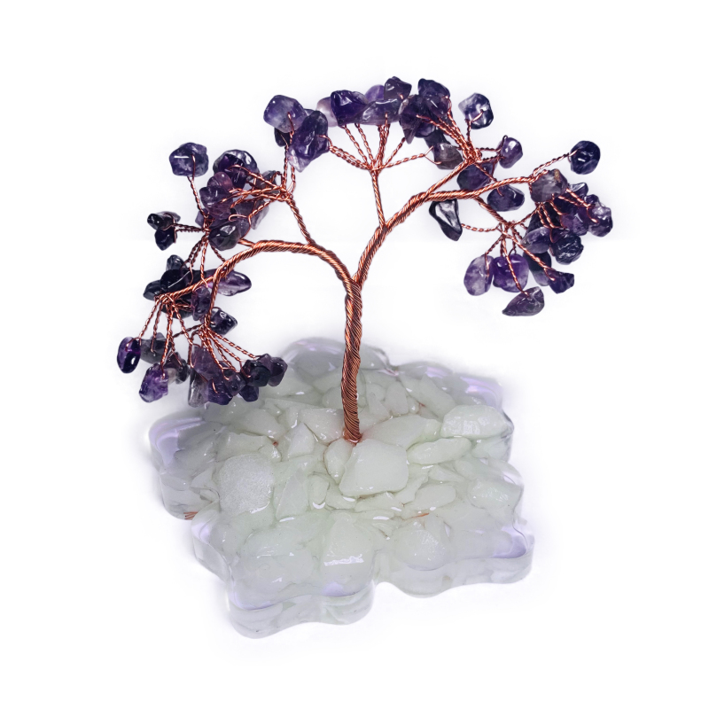 Hot selling natural crystal copper wire resin base handcraft fortune tree