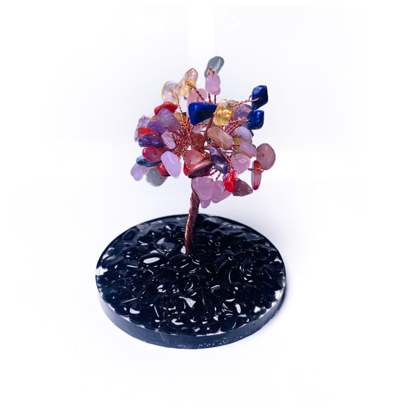 Hot selling natural crystal copper wire resin base handcraft fortune tree