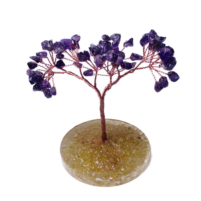 Hot selling natural crystal copper wire resin base handcraft fortune tree