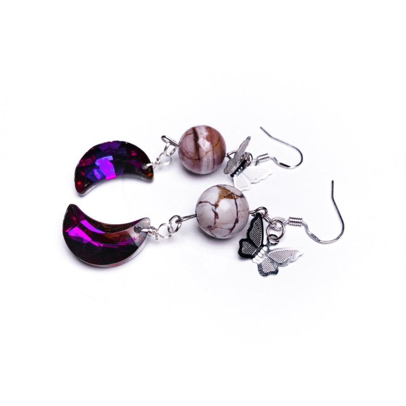 Outside single hot sale 925 sterling silver wild horse jasper crystal Austrian crystal earrings