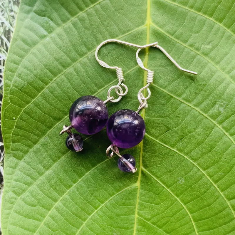 Outer Single Hot Sale 925 Sterling Silver Natural Amethyst Austrian Crystal Earrings