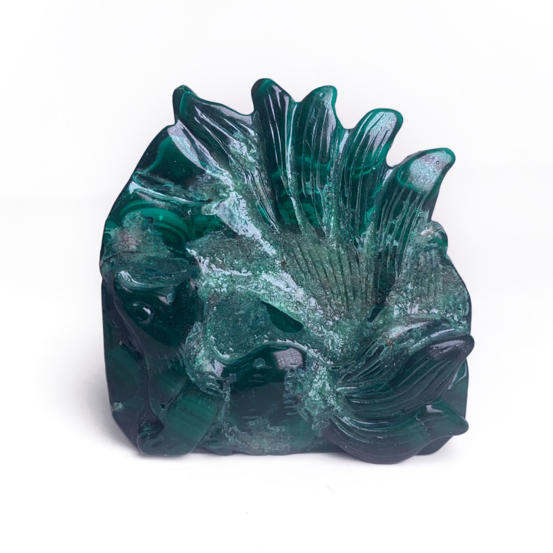 Hand Carved Natural Crystal Stone Malachite Nine Tailed Fox
