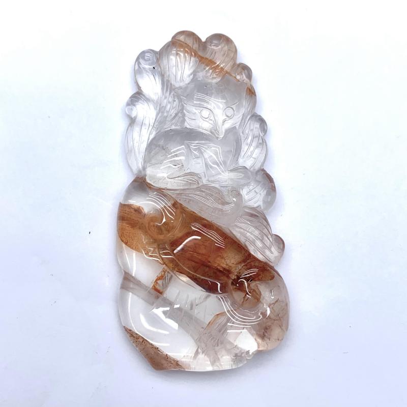 Hand-carved natural crystal fire quartz nine-tailed fox