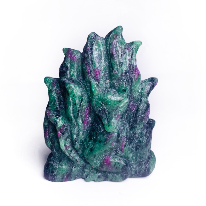 Hand Carved Natural Crystal Epidote Nine-Tailed Fox