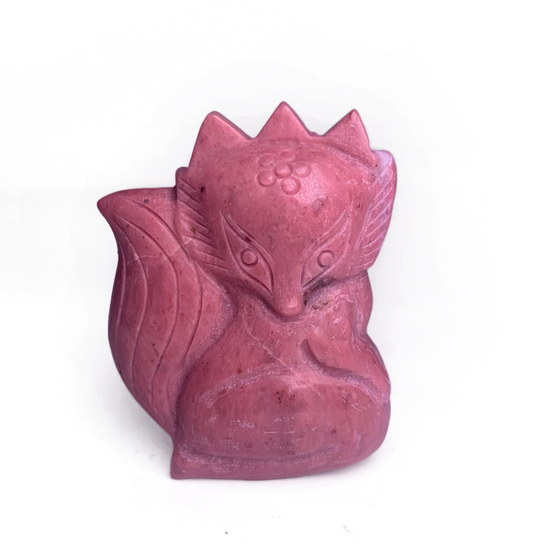 Hand Carved Natural Crystal Rhodonite Nine Tailed Fox