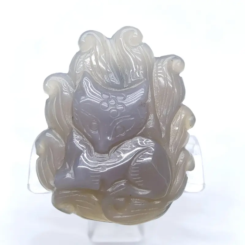 Hand Carved Natural Crystal Ocean agate Stone Nine Tailed Fox