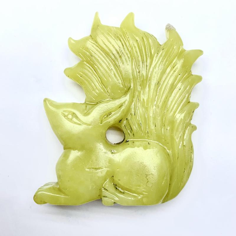 Hand Carved Natural Crystal Yellow Jade Nine-tailed Fox