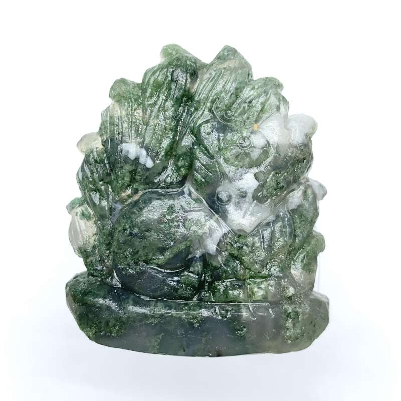 Hand-carved natural crystal moss agate nine-tailed fox