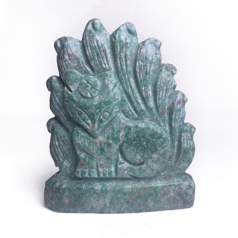 Hand carved natural crystal unakite nine-tailed fox
