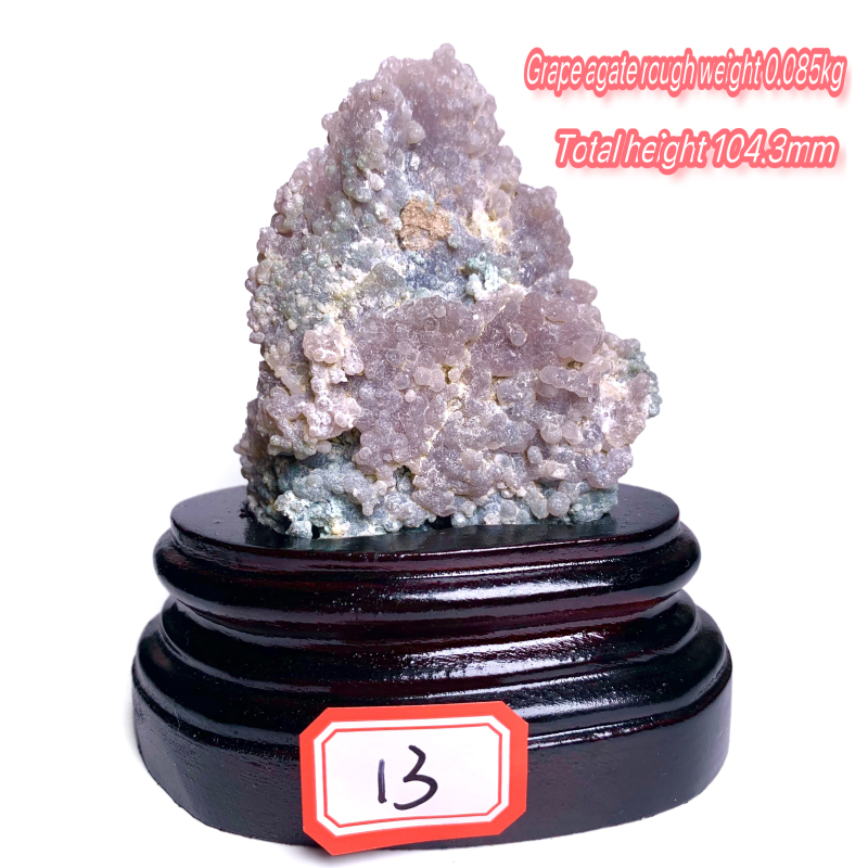 Wooden base grape agate rough stone ornament