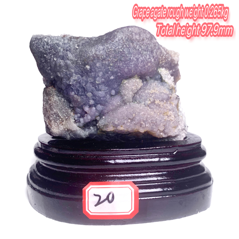 Wooden base grape agate rough stone ornament