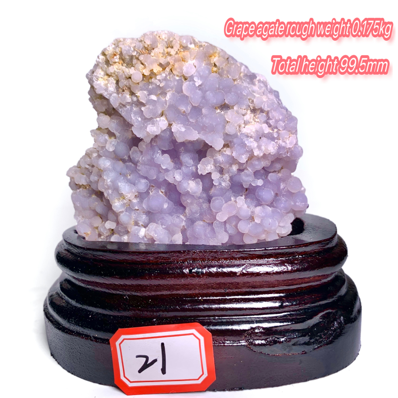 Wooden base grape agate rough stone ornament