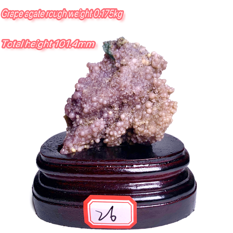 Wooden base grape agate rough stone ornament