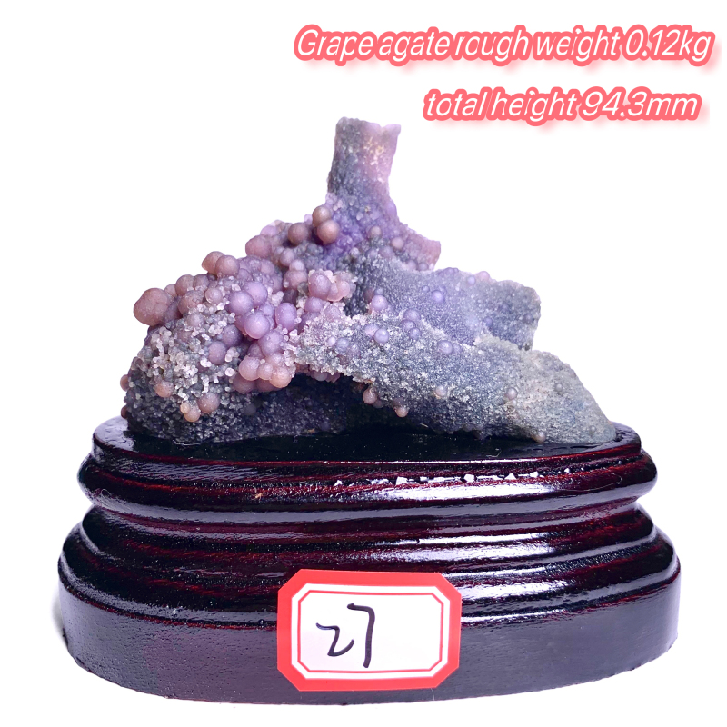 Wooden base grape agate rough stone ornament