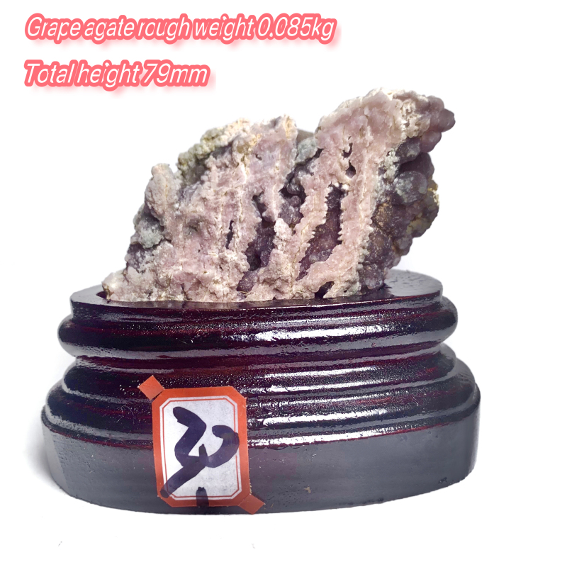 Wooden base grape agate rough stone ornament