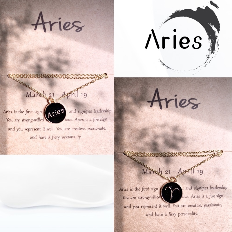 12 Constellation Symbols English Round Alloy Black Pendant