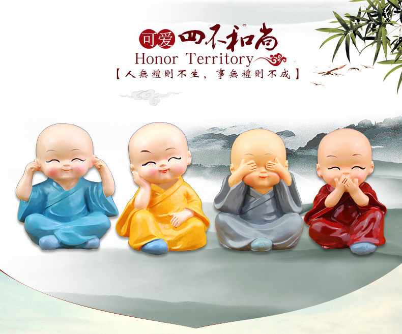 Four no little monks resin cartoon doll gift novice car decoration Shaolin kung fu children ornaments