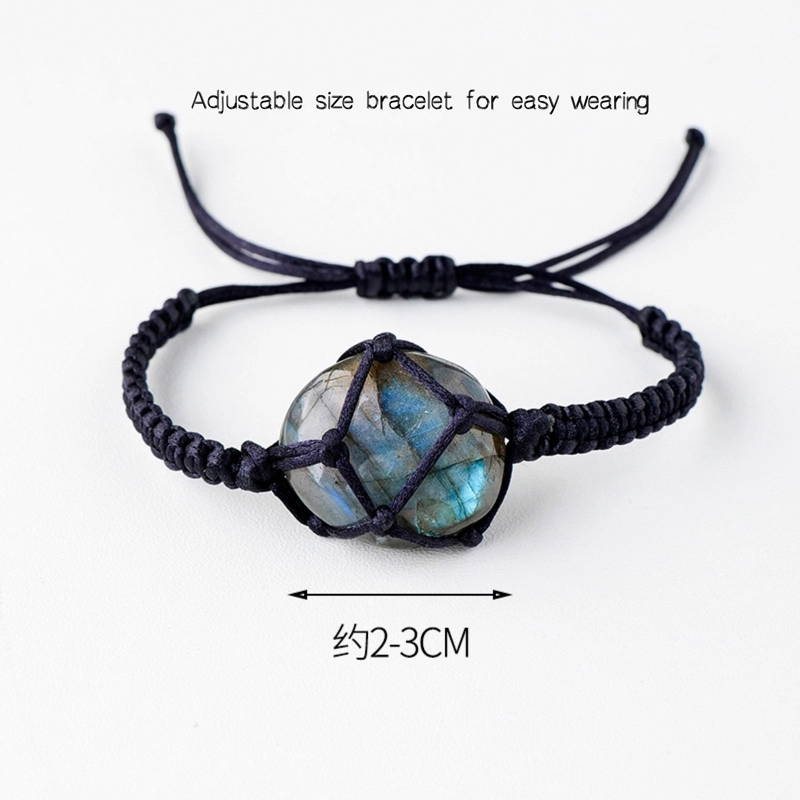 Hot Selling Natural Labradorite Rolling Stone Bracelet Hand Woven Mesh Moonstone Bracelet Simple Bracelet