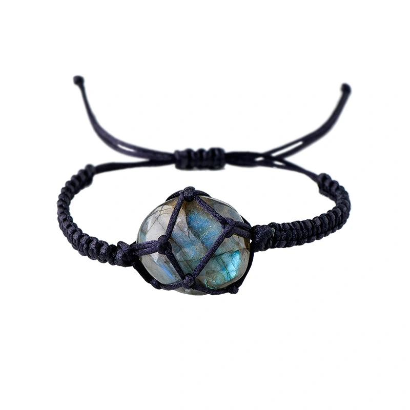 Hot Selling Natural Labradorite Rolling Stone Bracelet Hand Woven Mesh Moonstone Bracelet Simple Bracelet