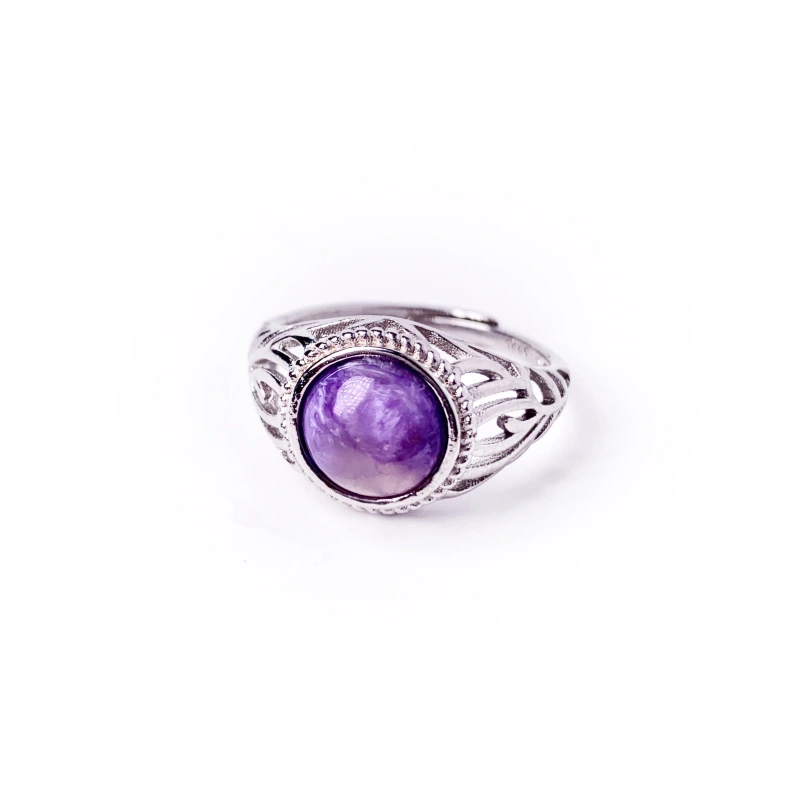 Natural crystal ring, rough black tourmaline ring, garden quartz ring, charoite beads ring、aquamarine ring