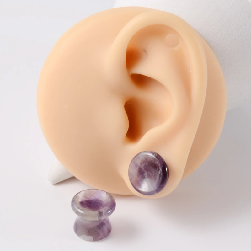 One-piece stone solid auricle natural toothless powder spar amethyst stone white turquoise concave auricle