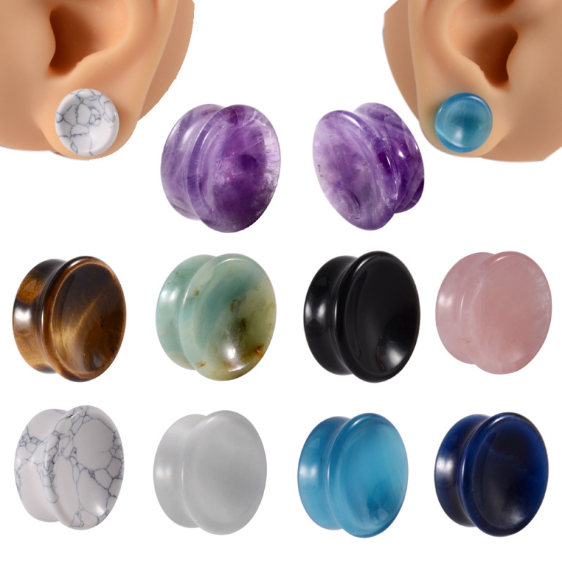 One-piece stone solid auricle natural toothless powder spar amethyst stone white turquoise concave auricle