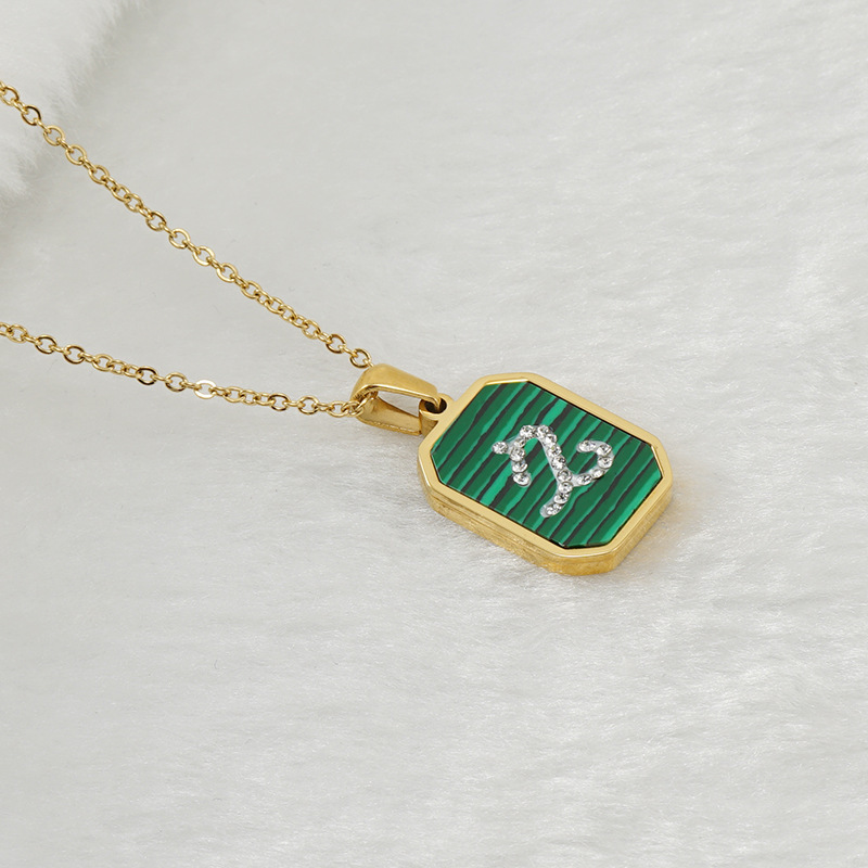 Titanium steel fashion malachite twelve constellation necklace female 18K stainless steel sticky diamond 12 constellation pendant