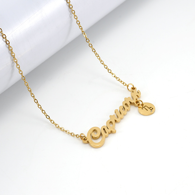 Popular models: fashion all-match stainless steel twelve constellation necklace female 18K titanium steel letter constellation pendant ins necklace female