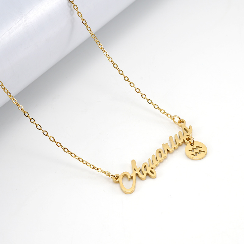 Popular models: fashion all-match stainless steel twelve constellation necklace female 18K titanium steel letter constellation pendant ins necklace female