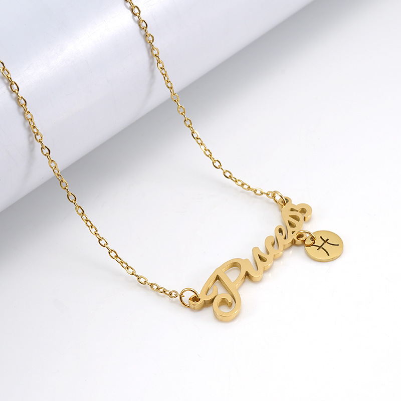 Popular models: fashion all-match stainless steel twelve constellation necklace female 18K titanium steel letter constellation pendant ins necklace female