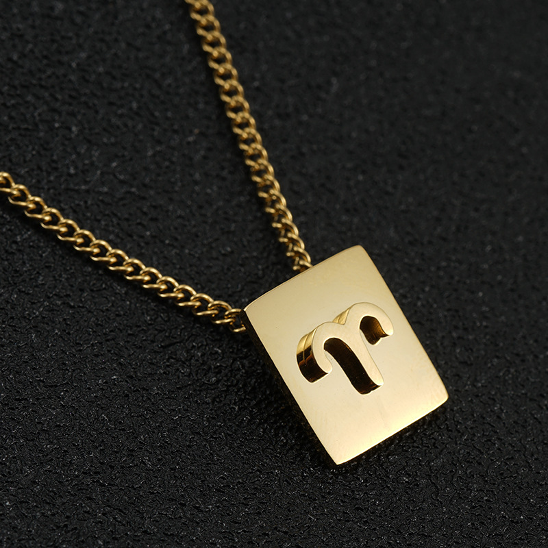 Stainless Steel 12 Constellation Necklace Female 18K Gold Square Hollow Twelve Constellation Clavicle Chain Pendant