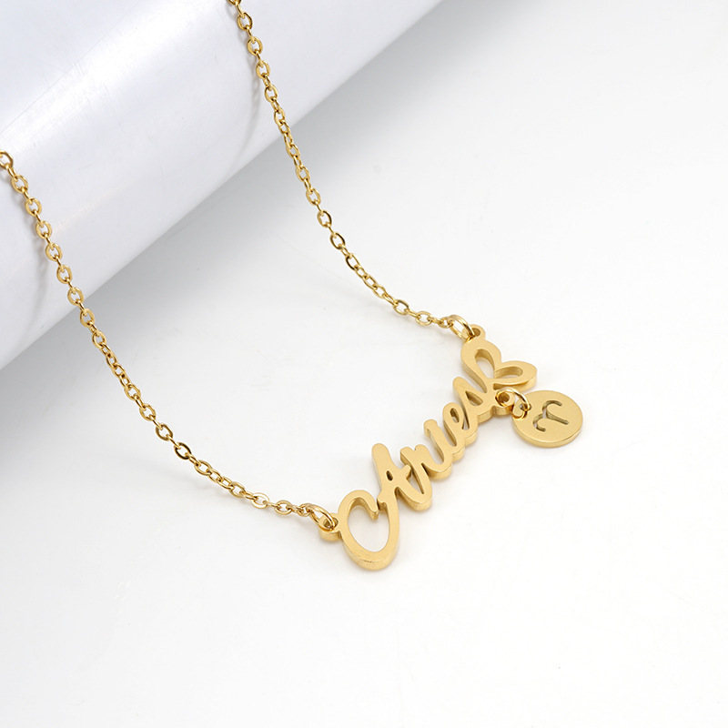 Popular models: fashion all-match stainless steel twelve constellation necklace female 18K titanium steel letter constellation pendant ins necklace female